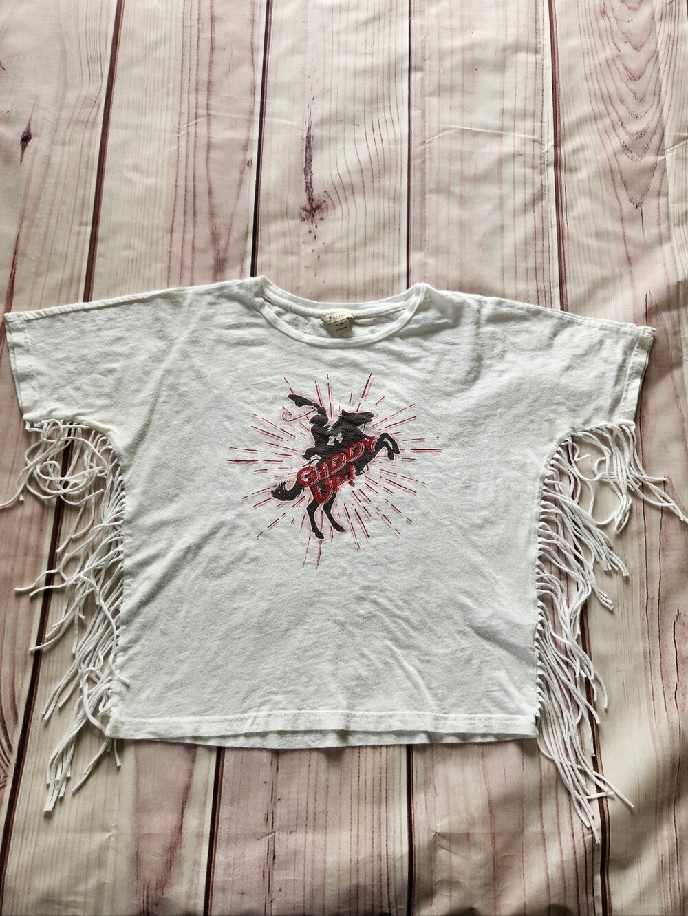 Ariat "Giddy Up" Graphic Fringe Tee White | Women's Size M